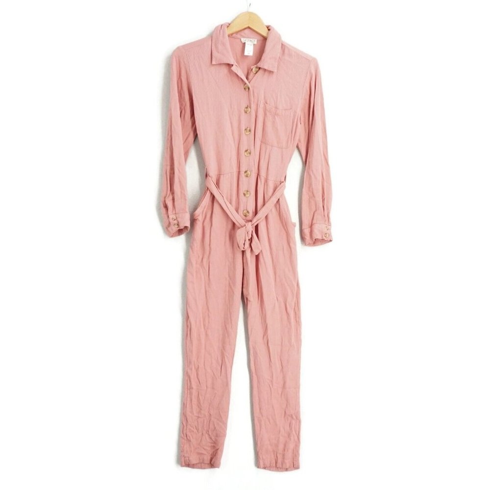 L Star Space Womens Jumpsuit Romper Long Sleeve Pants Pink Viscose Belt Medium